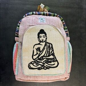 Handmade Hemp Backpack – Buddha Meditation Design
